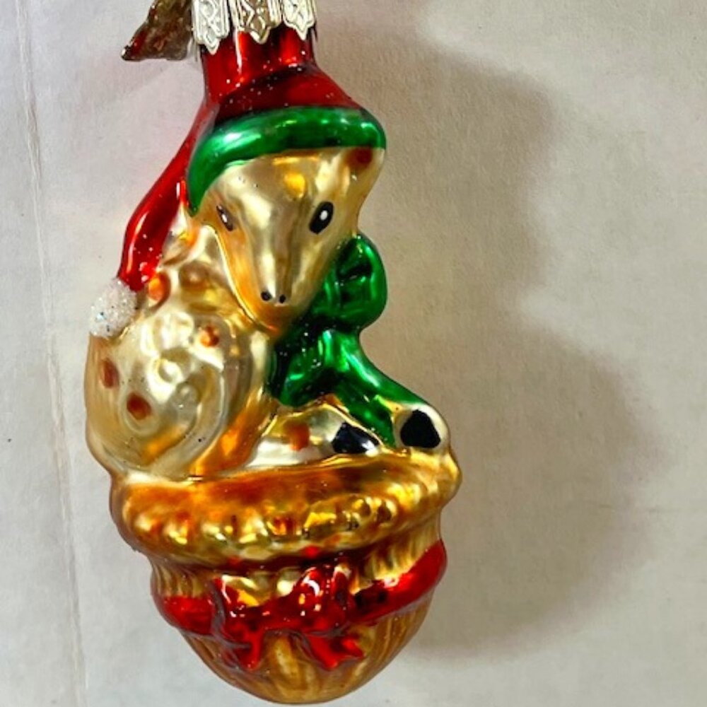 VTG Baby Deer Hand Blown Glass Glitter Christmas Tree Ornament 2"x3.25"